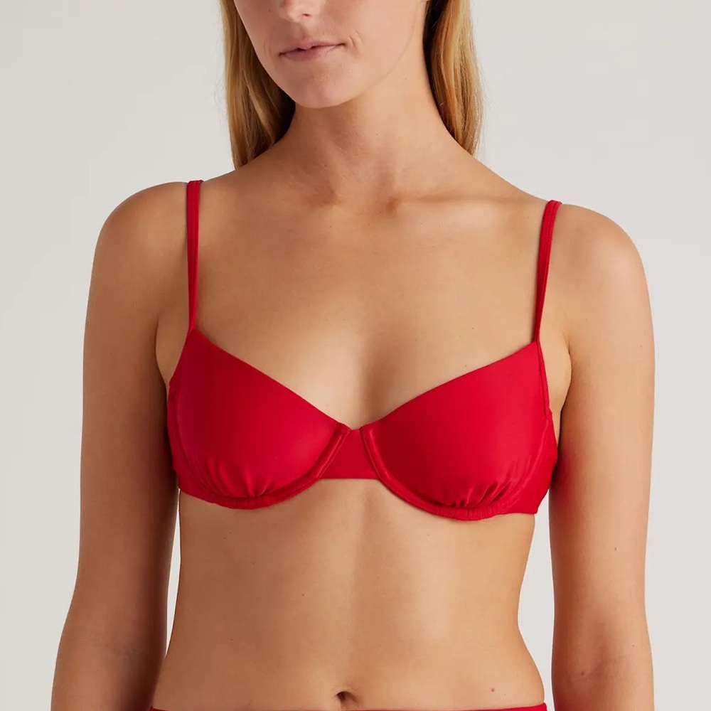 NWOT Quince Women's Italian Demi Bikini Top Red Size XL